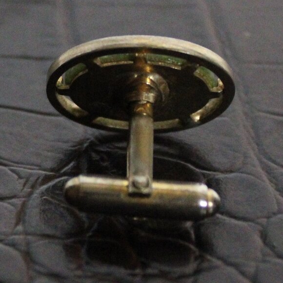 Jade Oval Gold Tone Vintage Cuff Links - Picture 6 of 8